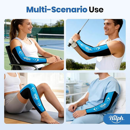 Hilph Full Arm Elbow Ice Pack Sleeve for Pitchers, Extended-Length Design | Reusable Hot & Cold Compression Gel Ice Wrap for Tennis Elbow, Golfers Arm, Tendonitis, Carpal Tunnel, Sports Recovery, Large