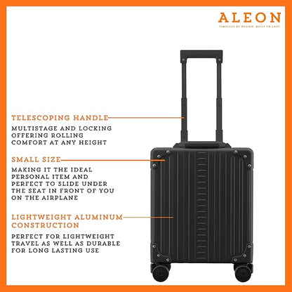 All Aluminum Lightweight 16” Premium Vertical Underseat Carry-On Luggage. Business Briefcase with Wheels - Hardshell Suitcase