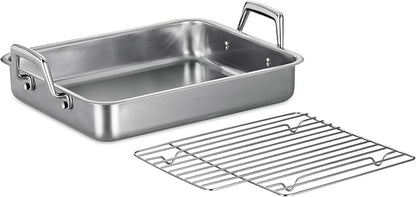 Tramontina 13.5-Inch Stainless Steel Roasting Pan with Rack, Turkey Roaster for Oven, Dishwasher Safe, Made in Brazil
