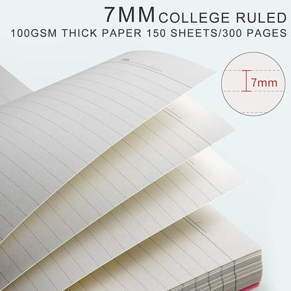 AHGXG Spiral Notebook - A5 Notebook College Ruled, Small 5.7" X 8.22", 300 Pages/150 Sheets Thick Notebook Journal, 100GSM Lined Paper, Plastic Hardcover, for Work Office School Writing Notes, Pink