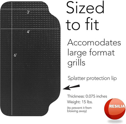 RESILIA Large Under Grill Mat – Heavy Duty, Reusable Outdoor Floor Protector Mats for Deck, Patio, & Garage – 72 Inch x 48 Inch with 12 Inch Splatter Protection Lip, Black Orange Peel, Made in the USA