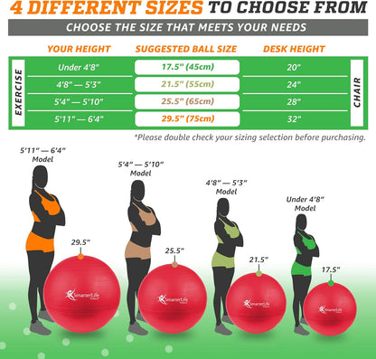 SmarterLife Exercise Ball Yoga Ball for Fitness, Balance, Stability, or Pregnancy, Gym Ball for Core Workout, Physical Therapy, Yoga Ball Chair for Office, Anti-Slip Anti-Burst