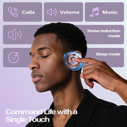 Sleep Earbuds, Mini ANC Wireless Earbuds Bluetooth 5.4 Headphones Deep Bass Stereo, 48H Playtime Ear Buds, 4 ENC Noise Cancelling Mic, In Ear IP7 Waterproof Earphones for Side Sleepers,Touch Control