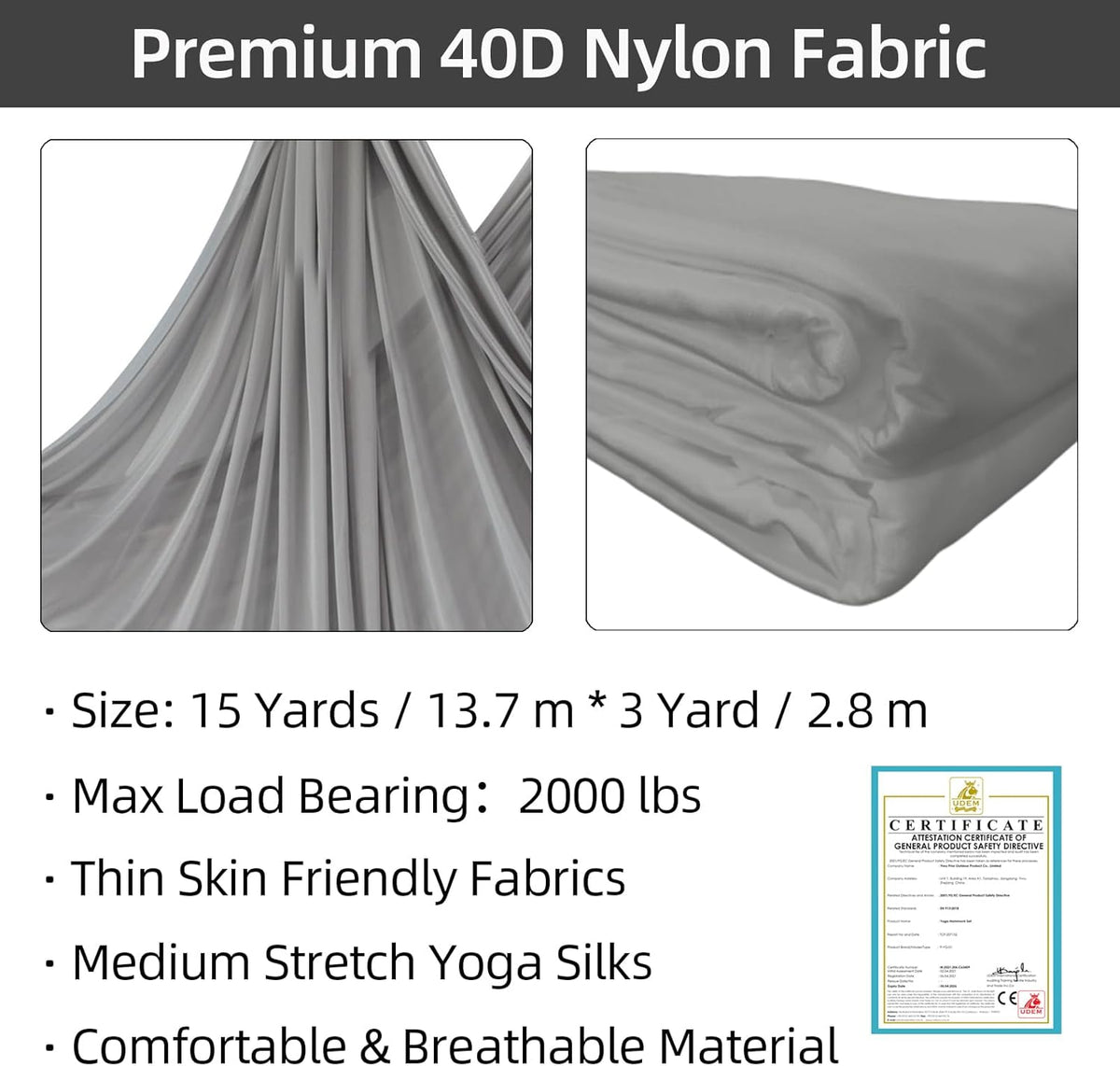 PRIOR FITNESS Aerial Silks Kit Colorful 9/15/20 Yards 40D Nylon Fabric Hammock Set With Hardware & Guide for All Levels Of Aerial Yoga Practice and Acrobatic Flying For Adults Aerial silk