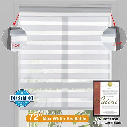 Persilux Cordless Zebra Blinds for Windows Free-Stop Roller Windows Shades (36" W X 47" H, White) Dual Layer Light Control for Day and Night, Light Filtering Sheer Shades for Home, Bedroom