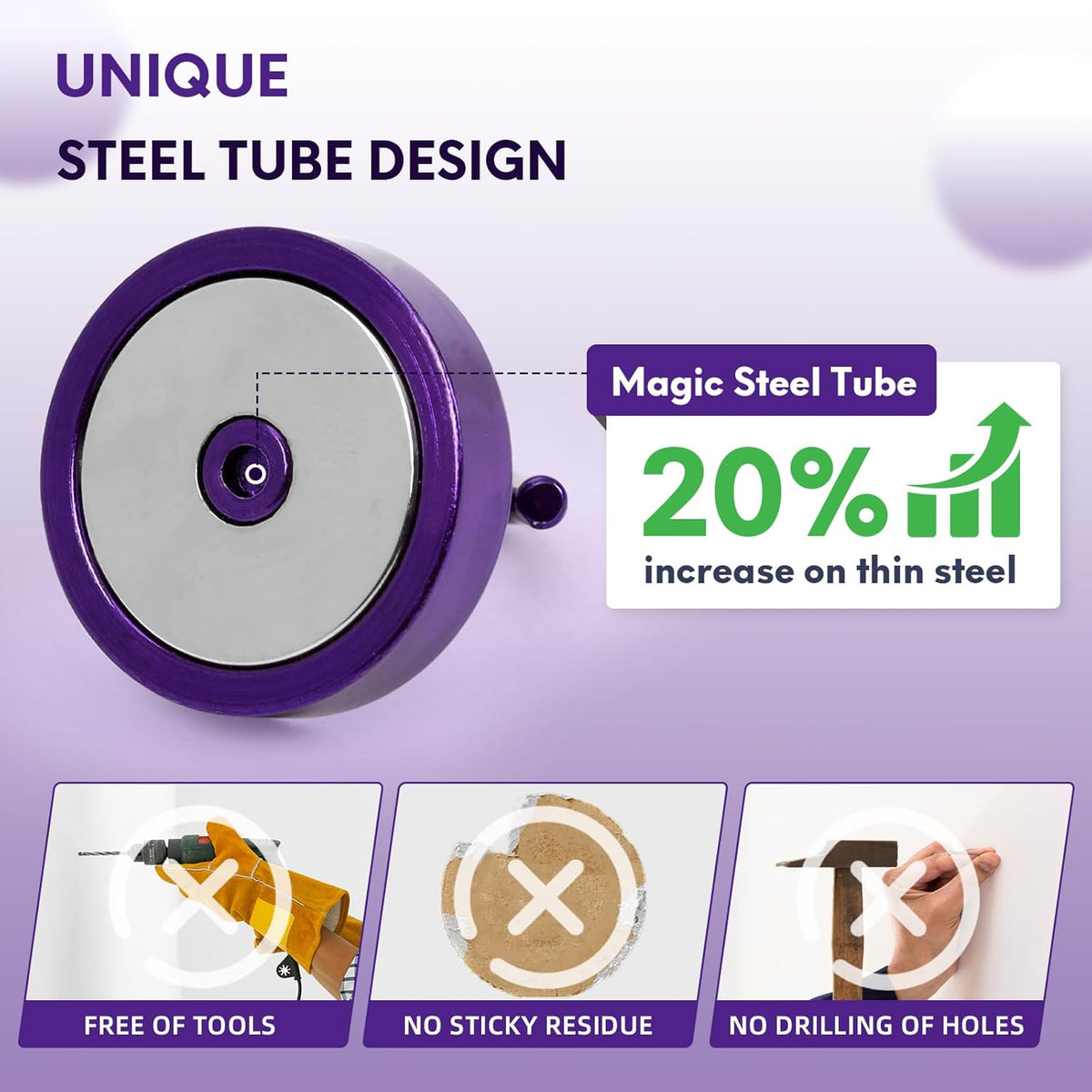 Neosmuk Magnetic Hooks, Cruise Ship Essentials, 100lb+ Heavy Duty Magnetic Hooks for Cruise Cabins, Refrigerator, Grill, Hanging, and Travel | Extra Strong Must-Haves Magnet Hook,Purple