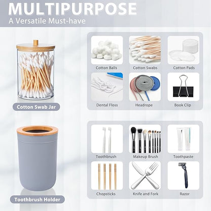 iMucci Bathroom Accessories Set 5Piece Grey Bathroom Sets, Toothbrush Holder, Toothbrush Cup, Lotion Soap Dispenser, Soap Dish and Qtip Holder Bathroom Decor