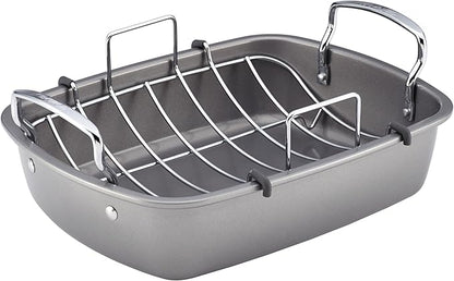 Circulon Total Bakeware Nonstick Roaster, Roasting Pan with Rack, 17-Inch x 13-Inch, Gray