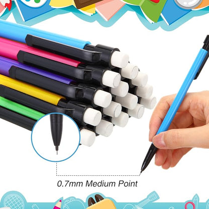 Fuyoooo 200 Pcs Mechanical Pencils 0.7mm Bulk with Eraser, 5 Color