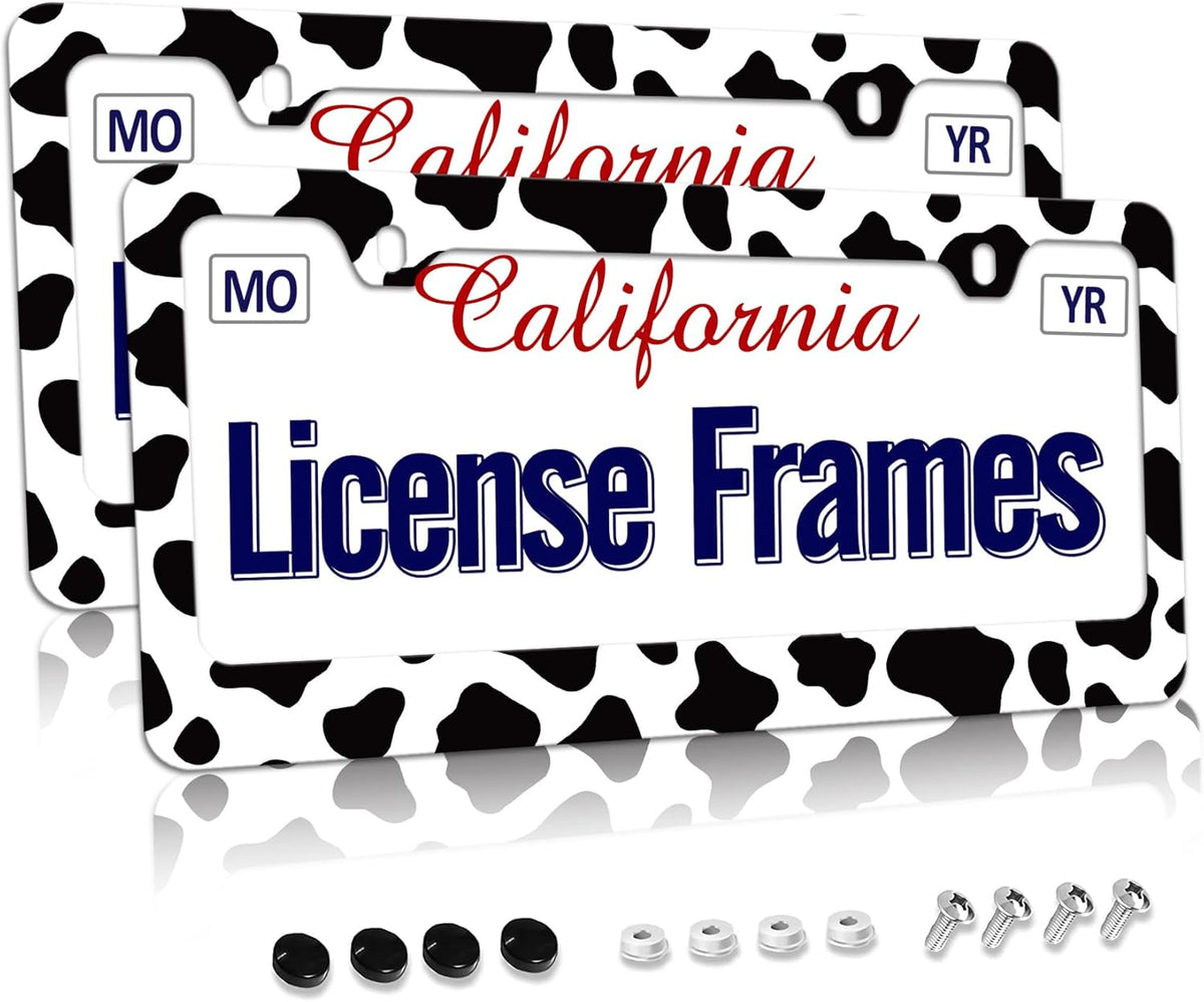 Cow Print Tag Cover for License Plate Frame, License Plate Frames Cow Print License Plate Frames,Cow License Plate Holder 2 Pack for Women 12.3" X 6.3"