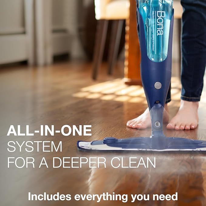 Bona PowerPlus Premium Motion Spray Mop for Hardwood Floors - Includes PowerPlus Hardwood Floor Cleaning Solution and PowerPlus Microfiber Cleaning Pad - Vibrating Spray Mop for Wood Floors