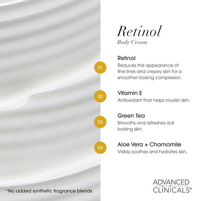 Advanced Clinicals Retinol Body Lotion + Retinol Serum 2PC Skincare Set For Women & Men Helps Diminish Appearance Of Crepey Skin | Face Serum & Body Cream Visibly Improves Look Of Wrinkles & Sagging