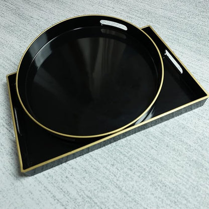 Spsyrine Black Decorative Serving Tray with Handles, Elegant Plastic Coffee Table Tray for Ottoman, Living Room, Home Decor 15.6" X 10.2"