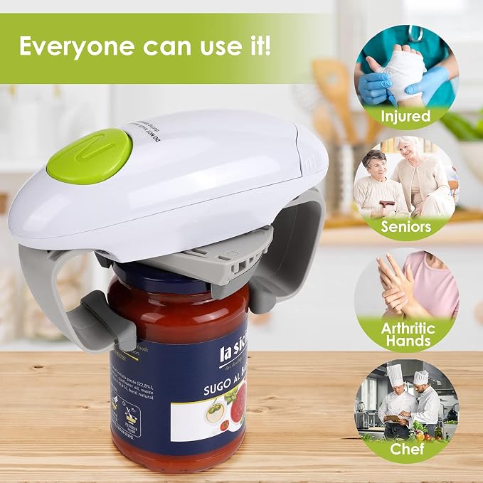 Electric Jar Opener, Kitchen Gadget Strong Tough Automatic Jar Opener For New Sealed Jars,The Hands Free Jar Opener with Less Effort to Open (White)