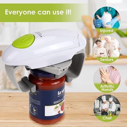 Electric Jar Opener, Kitchen Gadget Strong Tough Automatic Jar Opener For New Sealed Jars,The Hands Free Jar Opener with Less Effort to Open (White)