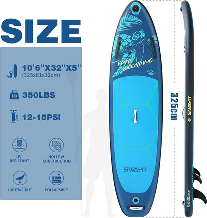 Inflatable Stand Up Paddle Board – Durable SUP for Adults & Youth,33" Wide Blow Up Paddle Board with Paddle, Pump, Backpack,Leash – All Around Stable for All Skill Levels, Carries up to 450 lbs