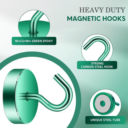Neosmuk Magnetic Hooks, Cruise Ship Essentials, 80lb+ Heavy Duty Magnetic Hooks for Cruise Cabins, Refrigerator, Grill, Hanging, and Travel | Extra Strong Must-Haves Magnet Hook,Green