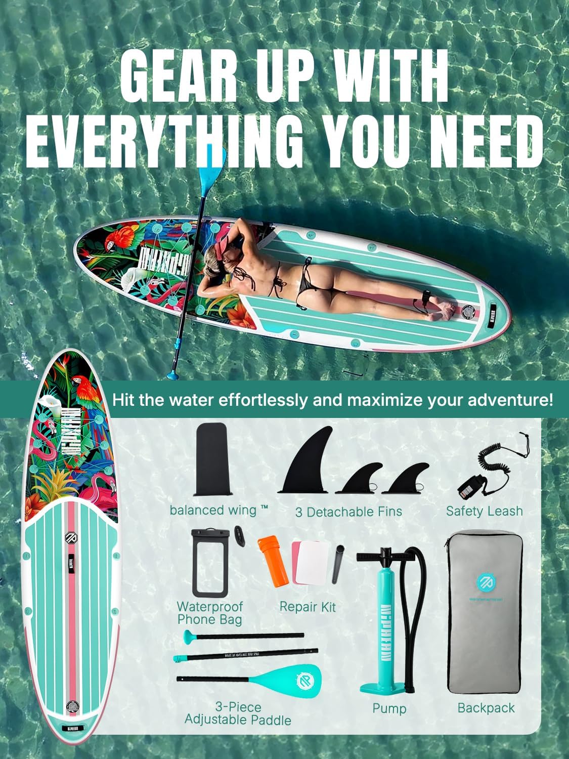 Niphean Inflatable Stand Up Paddle Board with SUP Accessories, Anti-Slip EVA Deck, 10’6’’ Inflatable Paddle Boards for Adults & Youth of All Skill Levels