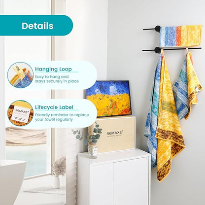 SEMAXE 12-Piece Family Bathroom Towel Set - 100% Cotton, 4 Bath Towels, 4 Hand Towels, 4 Washcloths, Ultra-Soft and Super Absorbent, Lighter Weight