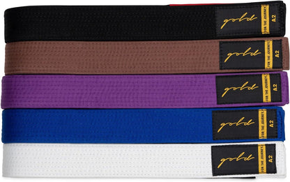 Gold BJJ Jiu Jitsu Belt - Premium Belts with Rank Bar for Stripes - IBJJF Competition Approved
