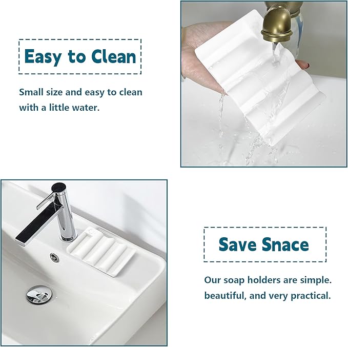Silicone Soap Dish, Self Draining Soap Holder Perfect for Shower, Bathroom Sink, Kitchen Sink & Travel, Non-Slip Bar Soap Holder Extend Soap Life, Keep Soap Bars Dry Clean & Easy Cleaning (White-1PCS)