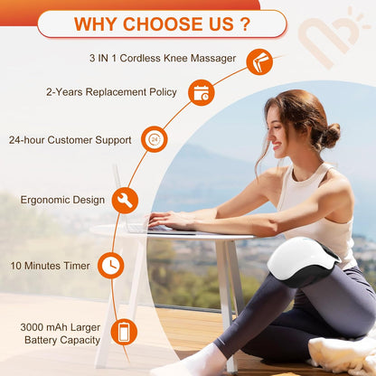 Cordless Knee Massager with LED Screen, Infrared Heat and Vibration Knee Pain Relief for Swelling Stiff Joints, Stretched Ligament and Muscles Injuries, Portable Knee Massage for Family and Friends