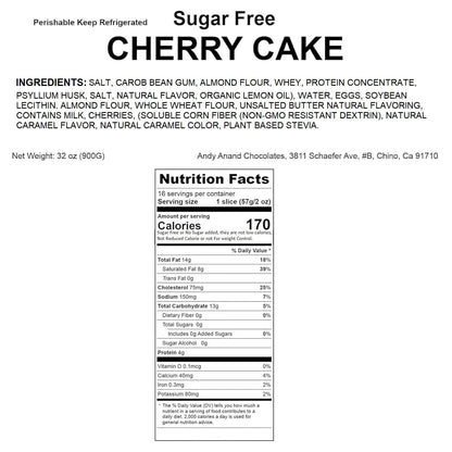 Andy Anand Sugar-Free Cherry Cake 2.9 lbs - Gourmet, Freshly Made, All-Natural Ingredients, No Preservatives, Diabetic-Friendly, Gourmet Gift Boxed Delight