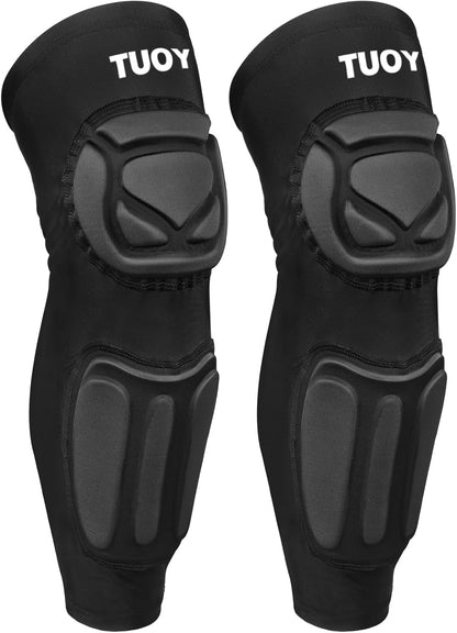 TUOY Knee Pad with Shin Guard Pads, Protective Shin/Knee Sleeve Support for Soccer, Football, Basketball, Wrestling, Volleyball (A Pair)