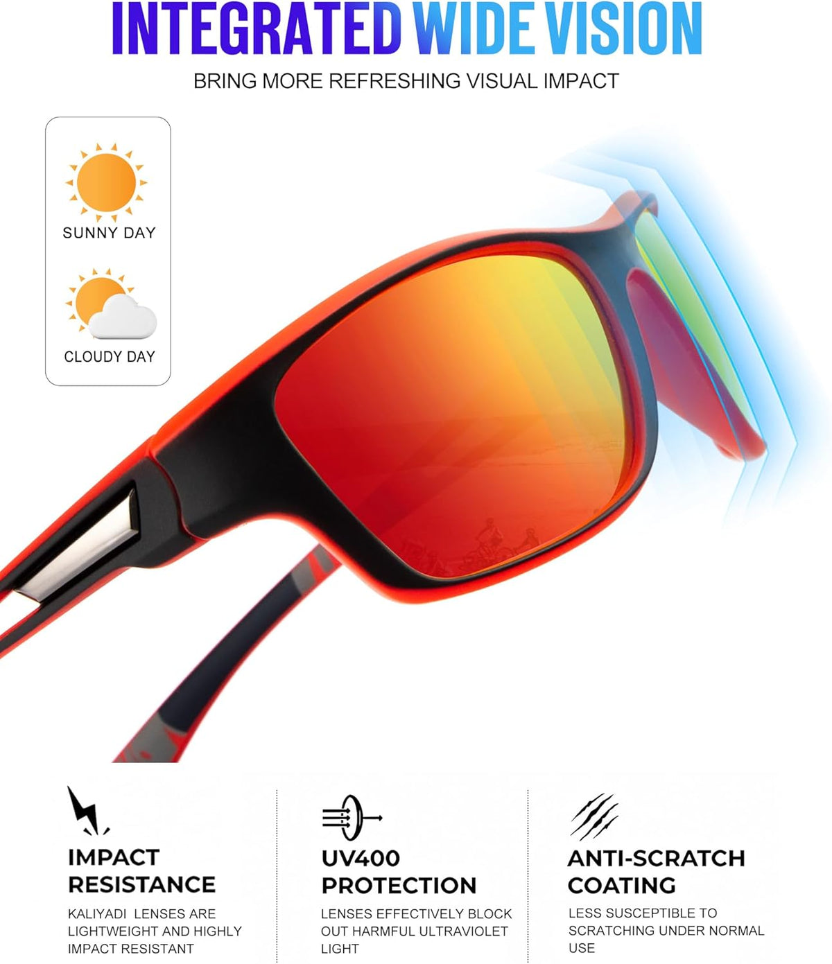 KALIYADI Polarized Sunglasses for Men, Sports Sun Glasses for Driving Cycling Fishing with UV protection