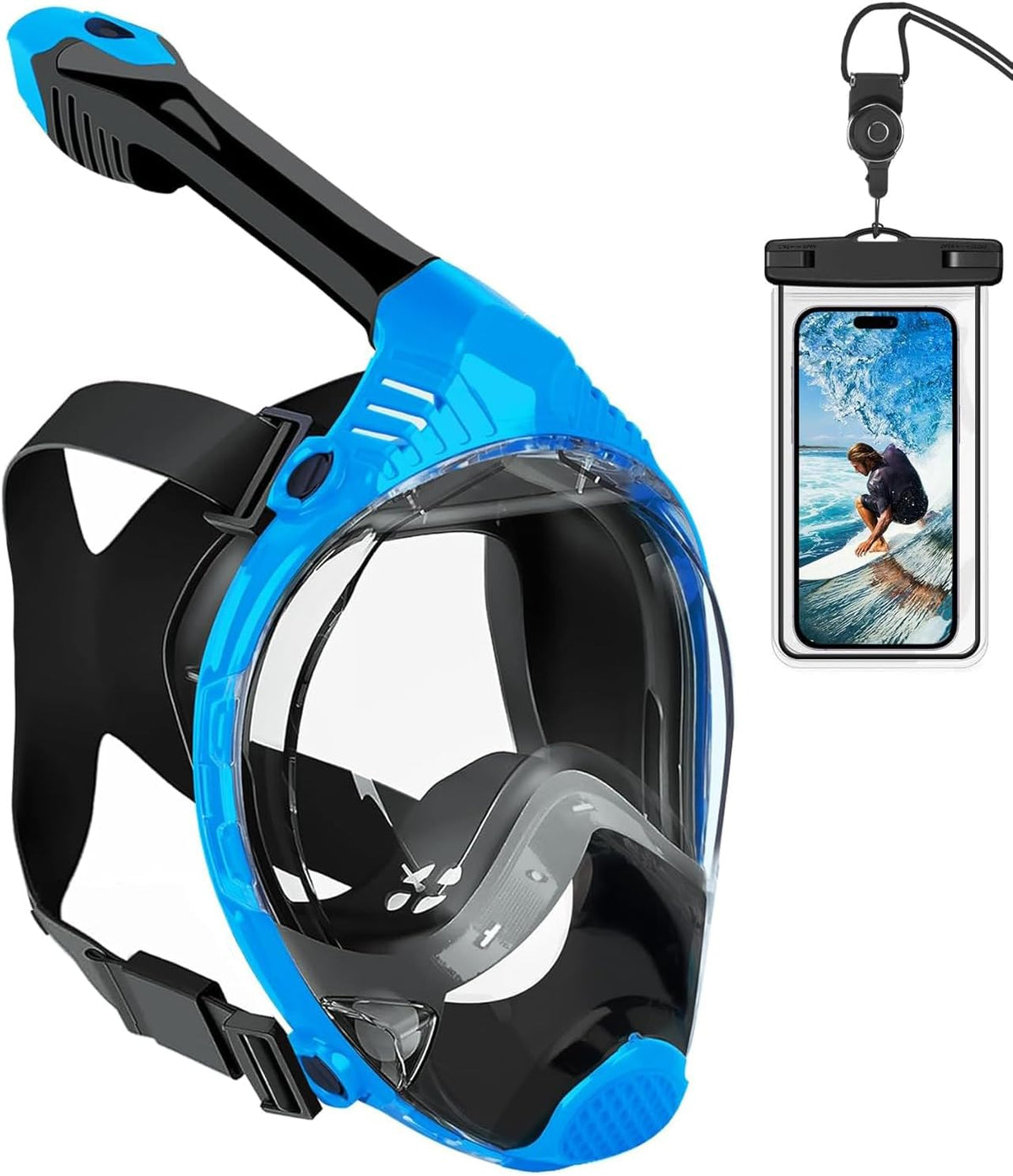 VGKE Full Face Snorkel Mask for Adults, 180 Degree HD Panoramic View Snorkeling Gear with Waterproof Phone Pouch, Anti-Leak & Anti-Fog, Breathe Freely Suitable for Men/Women