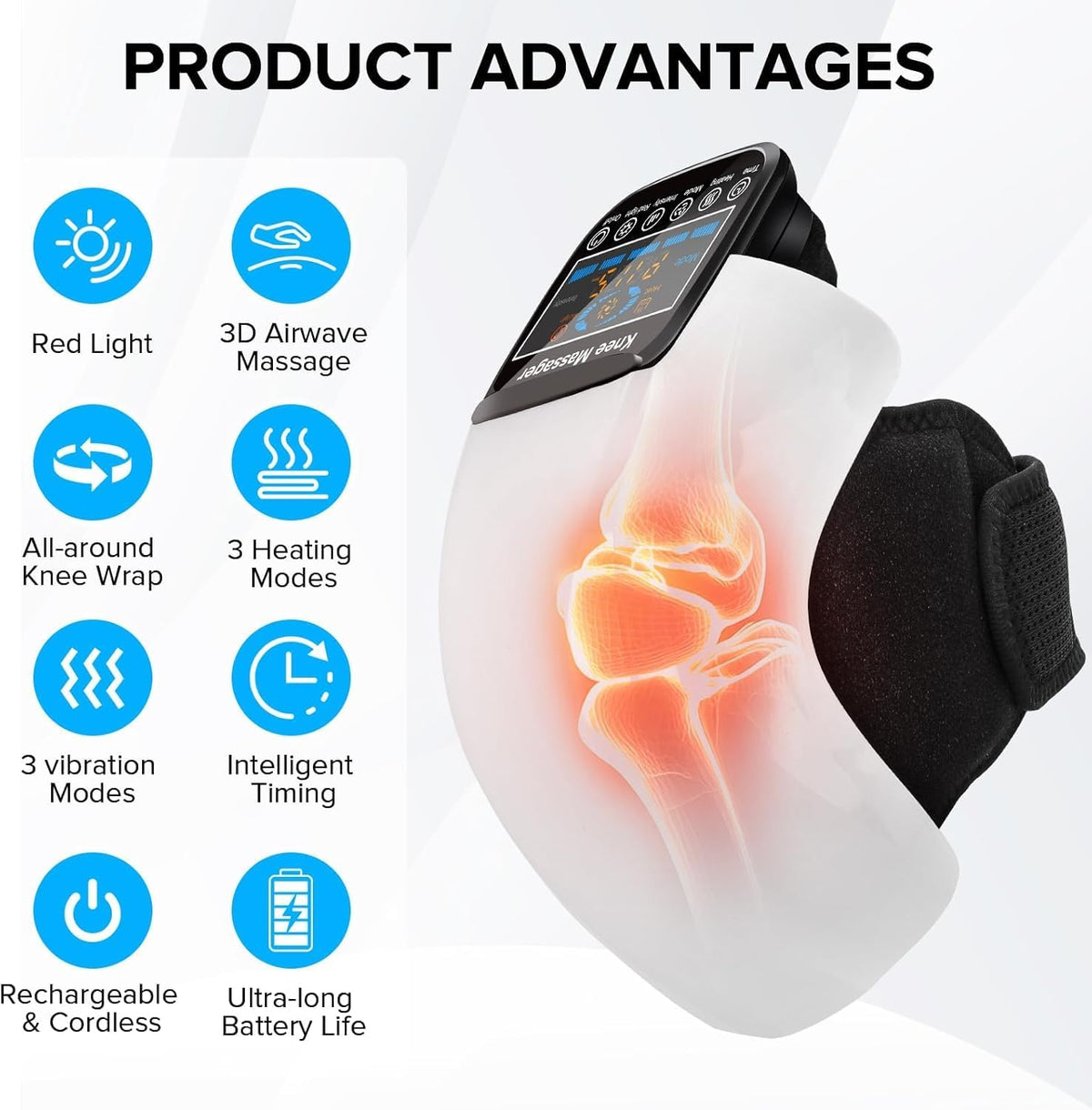 4-in-1 Knee Massager – Deep Heat, Red Light, Vibration & 3D Massage, Cordless and Portable with large LED Screen, Ideal for Joint Pain Relief & Post-Workout Recovery, Gift for Families and Friends