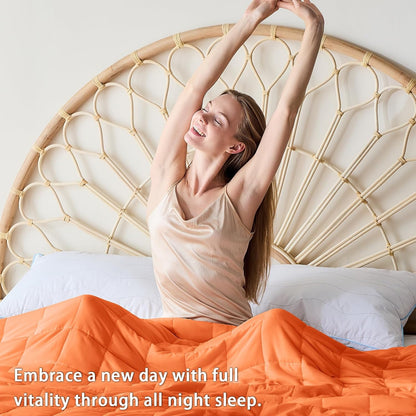 yescool Weighted Blanket for Adults (18 lbs, 60" x 80", Orange) Cooling Heavy Blanket for Sleeping Perfect for 110-130 lbs, Queen Size Breathable Blanket with Premium Glass Bead, Machine Washable
