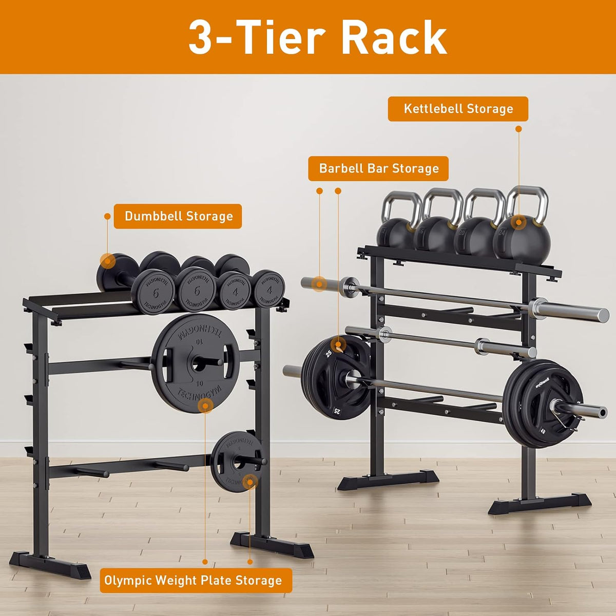 UBOWAY Compact Dumbbell Rack Stand Barbell Rack: Weight rack for Dumbbells, Olympic Barbell Bar, Olympic Weight Plates - Weight Storage Rack for Strength Training Home Gym Fitness Exercise Equipment