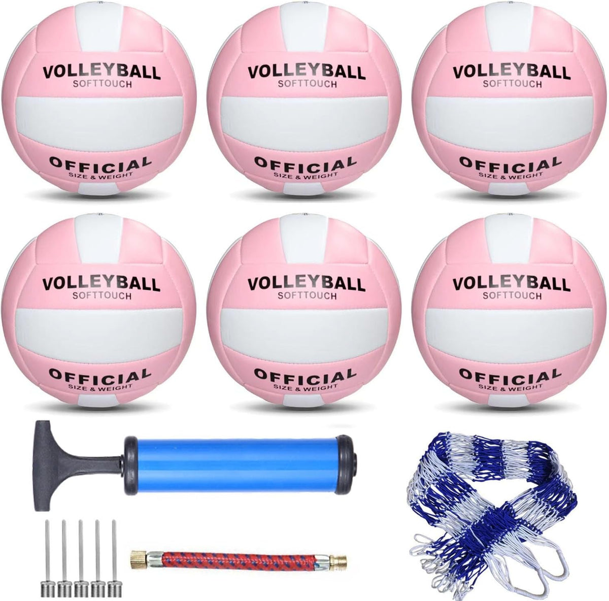 6 Pack Official Size 5 Synthetic Leather Volleyballs, Includes Pump and Net Bag, Volley Ball for Indoor and Outdoor Competition