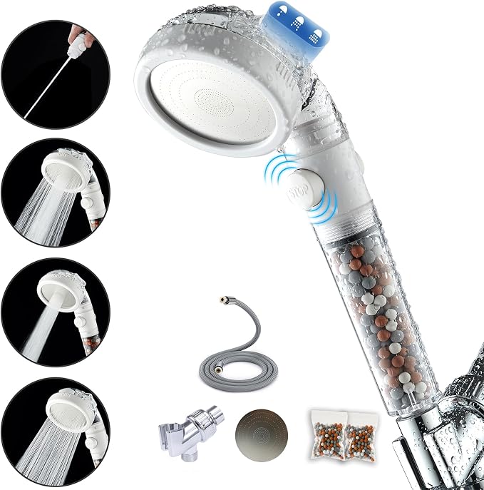 Filtered Shower Head with Handheld - High Pressure Mineral ShowerHead with Filters for Hard Water - Reduces Dry Itchy Skin, Easy Instal, 4 Modes, Water Saving, Durable, Detachable anti blocking
