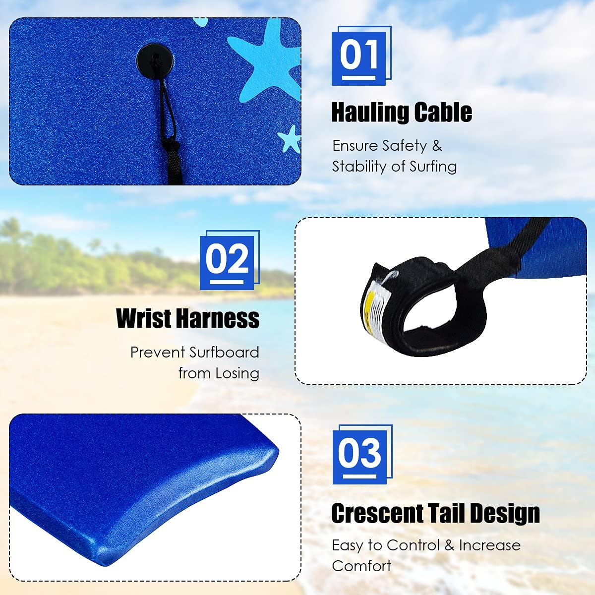 KOTEK 33/37/41 Inch Body Board with Wrist Leash, EPS Core, Dual Channel, HDPE Slick Bottom, Bodyboard for All Skill Levels & Wave Conditions