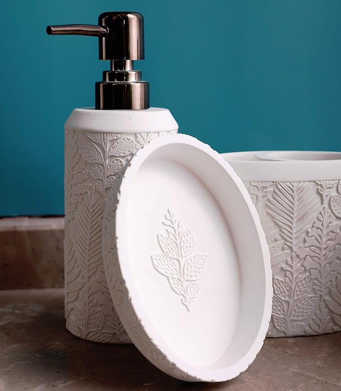 Hymmah Bathroom Accessories Set,Toothbrush Holder,Farmhouse Decor,4 Pcs Resin Gift Apartment Necessities, Contain Toothbrush Cup,Soap Dispenser & Dish,Tumbler
