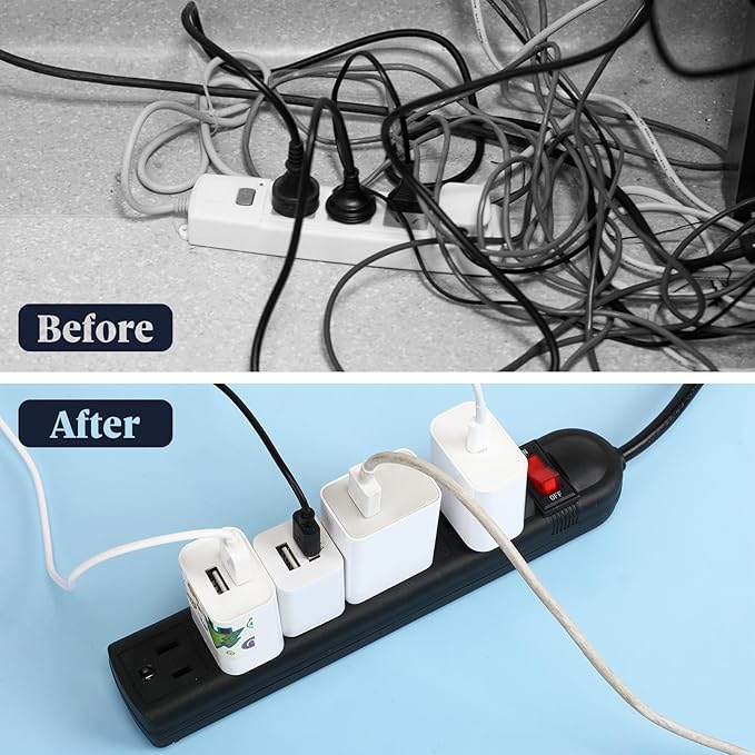 Hoteam 10 Pcs Power Strip Bulk 6 Outlet Surge Protector Power Cord Electrical Extension Cord with Switch Low Profile Plug Flat for Home Office(2 ft,Black)