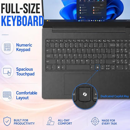 Lenovo V15 Ultra Slim College Student Laptop | 15.6" Anti-Glare FHD Display | Powerful Intel Quad-Core Processor | 16GB DDR5 RAM | 256GB SSD | Wi-Fi 6, Ethernet, HDMI, All-Day Battery | Windows 11 Pro