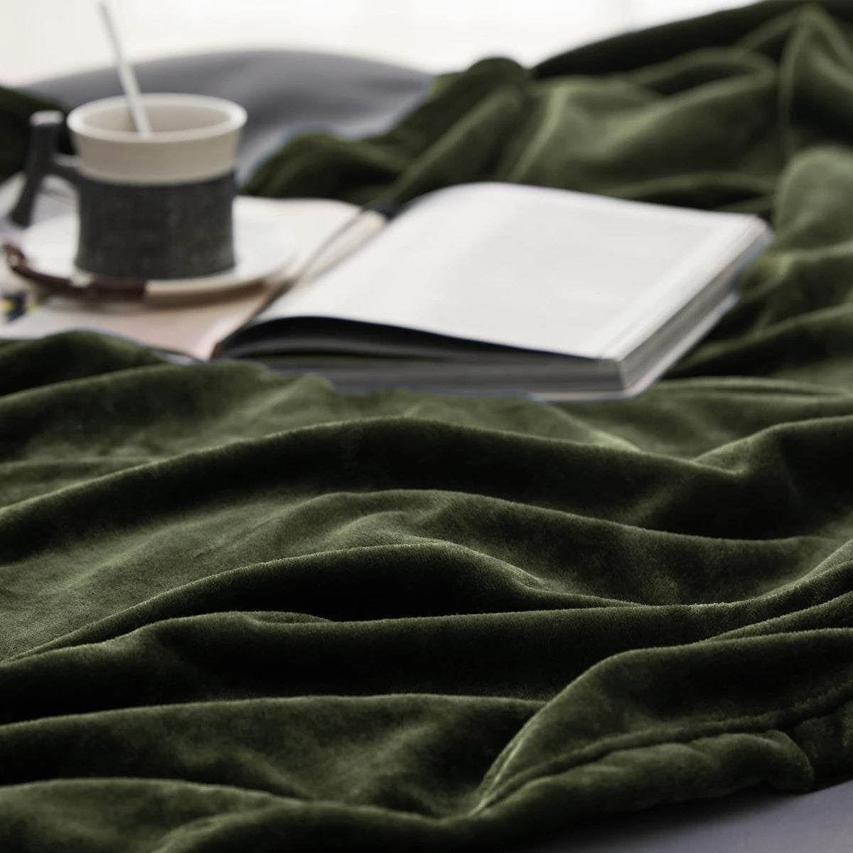Bedsure Fleece Blanket Twin Size Olive Green - 300GSM Lightweight Plush Fuzzy Cozy Soft Warm Blanket for Bed, Sofa, Couch, Travel, Camping, 60x80 inches