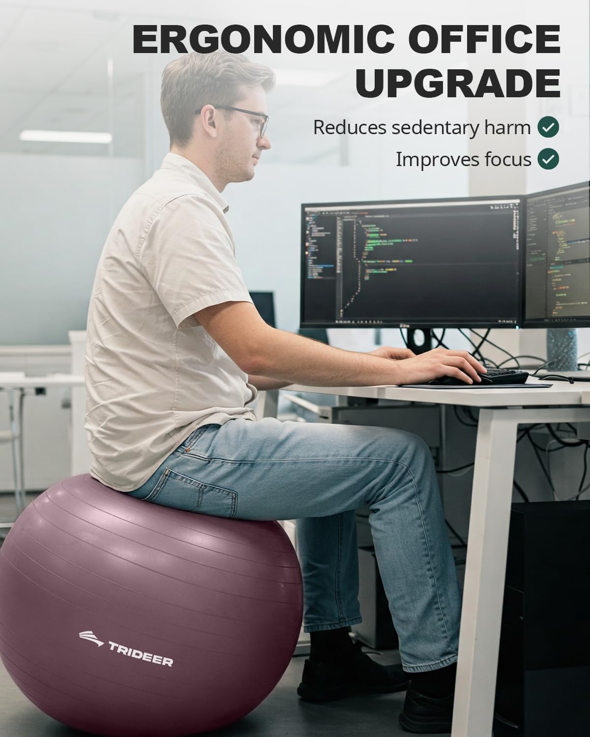 Trideer Yoga Ball – Anti-Burst Exercise Ball for Pregnancy, Office, Birthing, Stretching & Core Workout – Home Gym & Therapy