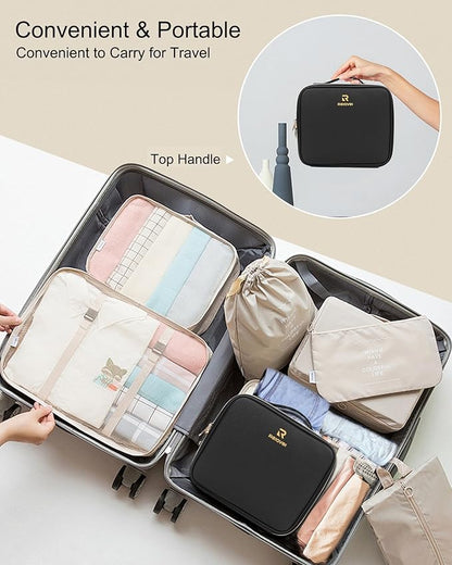 Relavel Makeup Bag with LED Mirror, Travel Makeup Case with Rechargeable Lighted Mirror 3 Color Lights, Dual Layer Cosmetic Box Makeup Brush Lipstick Holder Organizer for Women, Leather Black