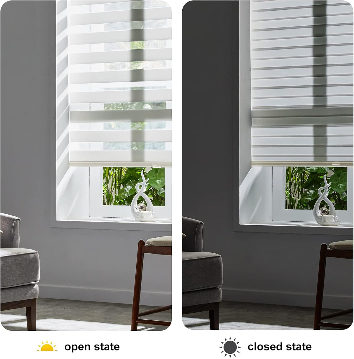 Persilux Cordless Zebra Blinds for Windows Free-Stop Roller Windows Shades (31" W X 72" H, Cream) Dual Layer Light Control for Day and Night, Light Filtering Sheer Shades for Home, Easy to Install