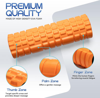 Foam Roller High Density Foam Roller Set for Deep Tissue Muscle Massage, 18" Trigger Point Fitness Exercise Massage Roller, Self-Myofascial Release for Whole Body (Orange)