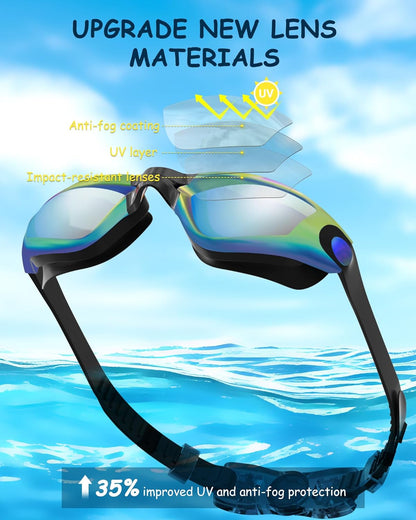 Kids Swim Goggles, Swimming Goggles for Kids Toddlers 3-14 with Swim Cap, Nose Clip, Nose Bridge, Ear Plugs
