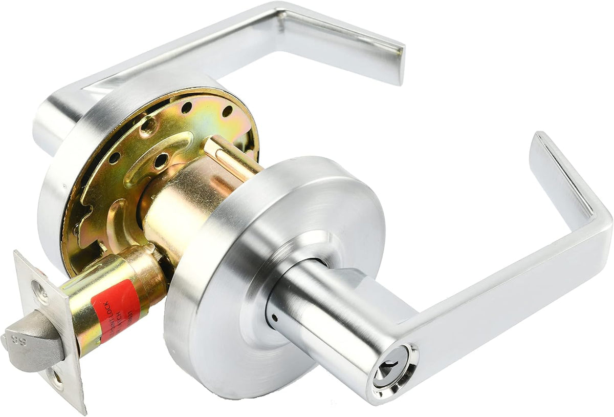 Commercial Lever Door Lock - Heavy-Duty Locking Door Handle, ADA Door Handles, Cylindrical Lever Lock, Non-Handed Grade 2 Industrial Door Handle, 26D Satin Chrome, Classroom Function