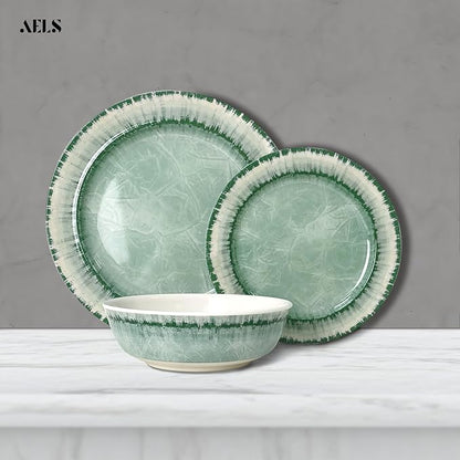AELS Melamine Dinnerware Set of 18 Pcs Dinner Dishes Set, Lightweight Unbreakable for Indoor and Outdoor Use, BPA Free, Dishwasher Safe, Sage Green