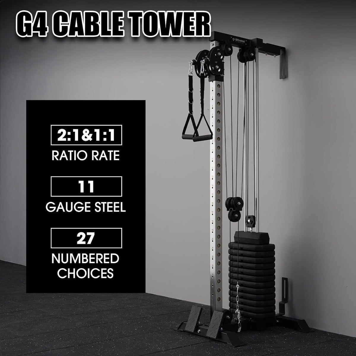 Mikolo Wall Mount Cable Station, Cable Crossover Machine with Dual Pulley System and 18 Adjustable Positions for Home Gym Fitness Equipment