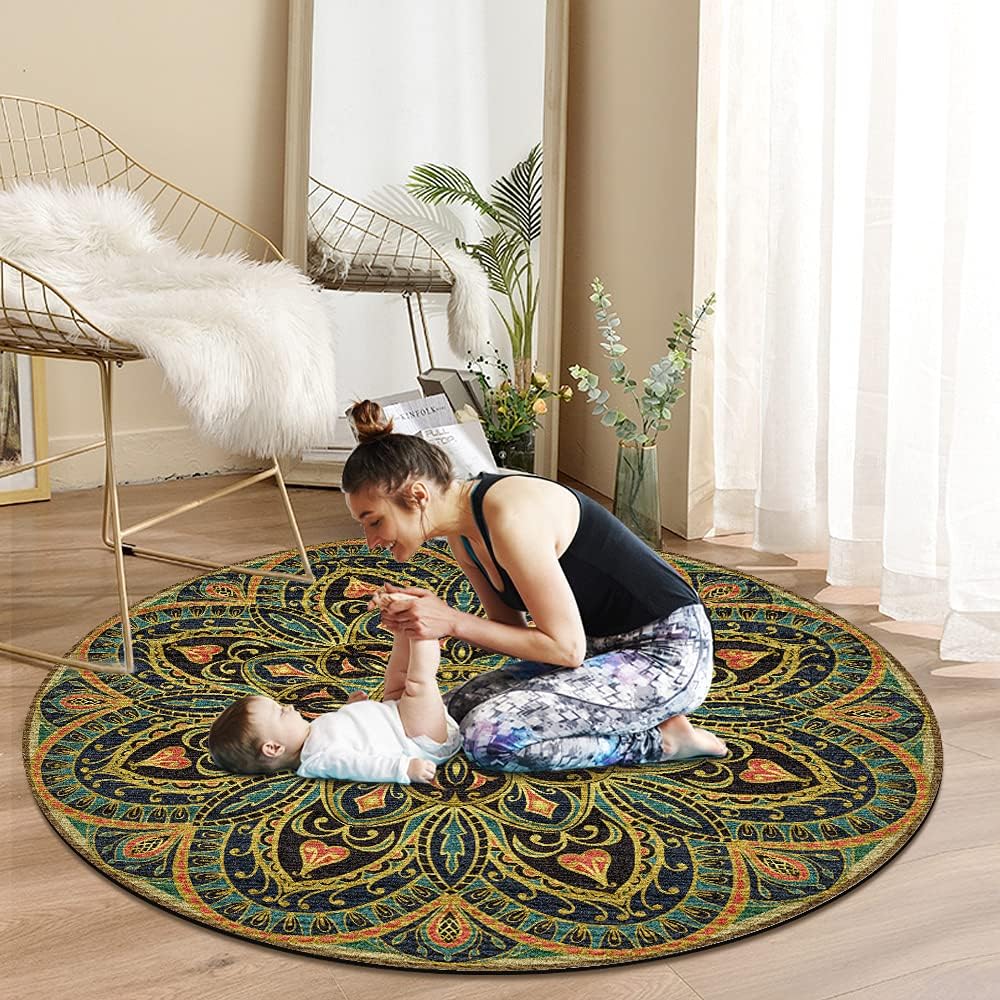 Knsbk Large Round Yoga Mat 4.6'X3.5mm for Exercise Premium Extra Thick, Ultra Comfortable, Non Slip, Meditation Mat