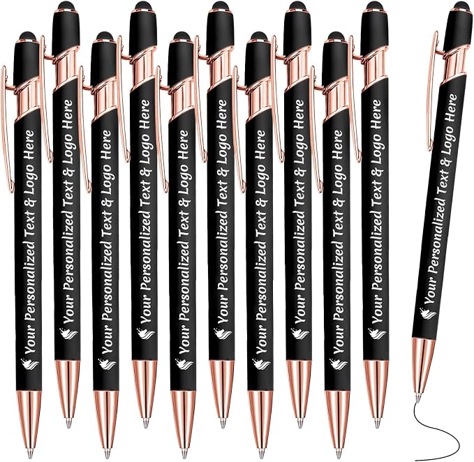 STREADVE Personalized Custom Pens 10 Engraved Writing Pen with Name Logo, Customized Promotional Items Stylus Pen Gifts for Men Women Realtor Nurse Wedding Business, Black